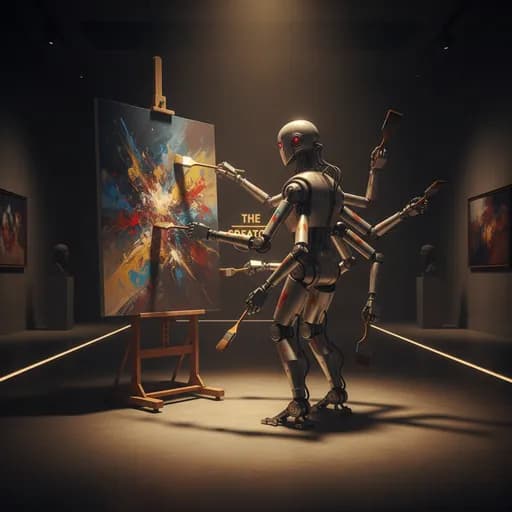 An AI robot painting in a gallery